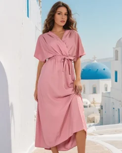 Sukienki Letnie|Sukienki Długie^Royalfashion Damska sukienka midi z falbankami różowy