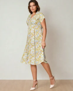 Sukienki Letnie|Sukienki Długie^Royalfashion Damska sukienka midi w kwiaty żółty