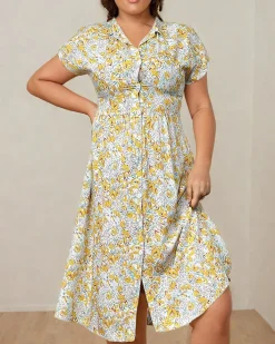 Sukienki Letnie|Sukienki Długie^Royalfashion Damska sukienka midi w kwiaty żółty