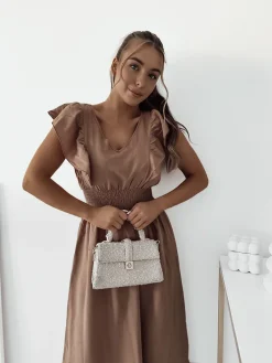 Sukienki Długie^Royalfashion Damska sukienka midi brązowy