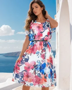 Sukienki Letnie^Royalfashion Damska sukienka do kolana w kwiaty Wielokolorowe