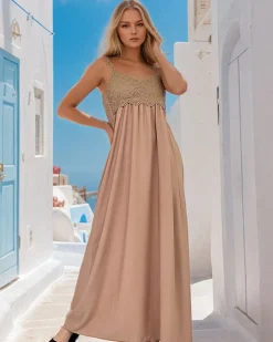 Sukienki Długie^Royalfashion Damska sukienka midi brązowy