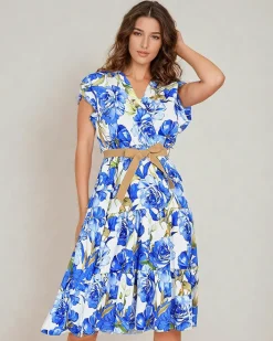 Sukienki Letnie|Sukienki Długie^Royalfashion Damska sukienka midiw kwiaty Granatowy