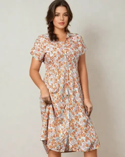 Sukienki Letnie|Sukienki Długie^Royalfashion Damska sukienka midi w kwiaty pomarańczowy