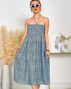 Sukienki Letnie|Sukienki Krótkie^Royalfashion Damska sukienka midi z printem Ecru