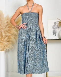 Sukienki Letnie|Sukienki Krótkie^Royalfashion Damska sukienka midi z printem Ecru