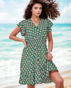 Sukienki Letnie|Sukienki Krótkie^Royalfashion Damska sukienka mini z printem beżowy