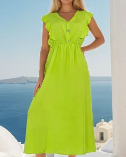 Sukienki Letnie|Sukienki Krótkie^Royalfashion Damska sukienka midi z guzikami zielony