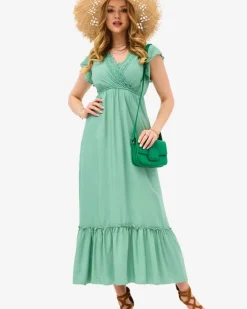 Sukienki Letnie|Sukienki Długie^Royalfashion Damska zielona długa sukienka z koronką zielony