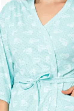 Szlafroki^Royalfashion Damski bawełniany szlafrok w serduszka mięta
