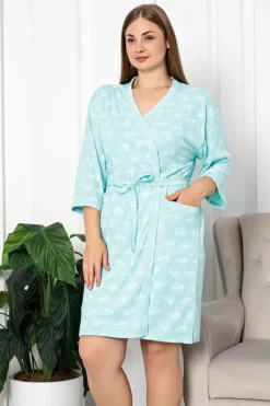 Szlafroki^Royalfashion Damski bawełniany szlafrok w serduszka mięta