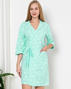 Szlafroki^Royalfashion Damski bawełniany szlafrok w serduszka mięta