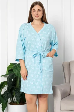 Szlafroki^Royalfashion Damski bawełniany szlafrok w serduszka Ecru