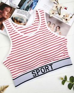 Sportowe^Royalfashion Damski biustonosz sportowy w paski czerwony