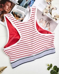 Sportowe^Royalfashion Damski biustonosz sportowy w paski czerwony