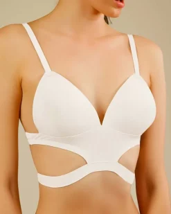 Codzienne^Royalfashion Damski biustonosz z ozdobnymi paseczkami biały