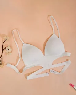 Codzienne^Royalfashion Damski biustonosz z ozdobnymi paseczkami biały