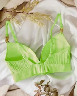 Codzienne^Royalfashion Damski biustonosz prążkowany z ozdobnymi ramiączkami zielony