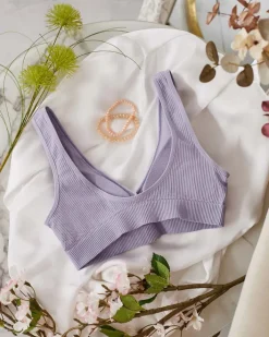 Sportowe^Royalfashion Damski biustonosz sportowy prążkowany fioletowy