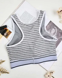 Sportowe^Royalfashion Damski biustonosz sportowy w paski gołębi szary