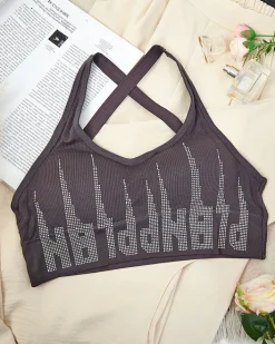 Sportowe^Royalfashion Damski biustonosz sportowy z cyrkoniami fioletowy