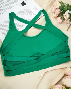 Sportowe^Royalfashion Damski biustonosz sportowy z cyrkoniami zielony