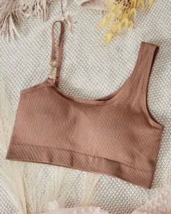 Codzienne^Royalfashion Damski biustonosz prążkowany z ozdobnym ramiączkiem brązowy