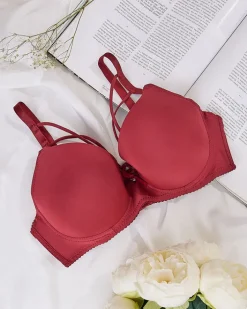 Codzienne^Royalfashion Damski biustonosz z ozdobnymi paseczkami Bordowy