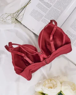 Codzienne^Royalfashion Damski biustonosz z ozdobnymi paseczkami Bordowy