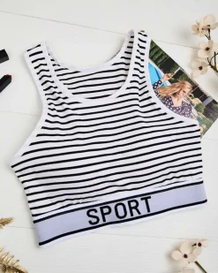 Sportowe^Royalfashion Damski biustonosz sportowy w paski biały