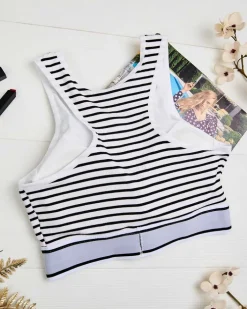 Sportowe^Royalfashion Damski biustonosz sportowy w paski biały