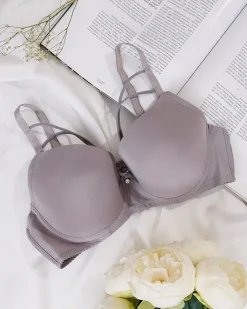 Codzienne^Royalfashion Damski biustonosz z ozdobnymi paseczkami gołębi szary