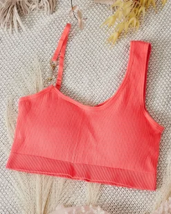 Codzienne^Royalfashion Damski biustonosz prążkowany z ozdobnym ramiączkiem Koral