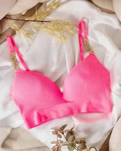 Codzienne^Royalfashion Damski biustonosz prążkowany z ozdobnymi ramiączkami różowy