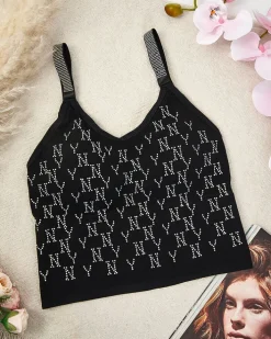 Sportowe^Royalfashion Damski biustonosz sportowy z cyrkoniami czarny