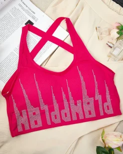 Sportowe^Royalfashion Damski biustonosz sportowy z cyrkoniami różowy