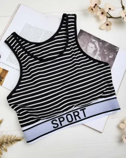 Sportowe^Royalfashion Damski biustonosz sportowy w paski czarny