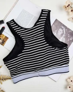 Sportowe^Royalfashion Damski biustonosz sportowy w paski czarny