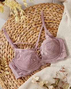 Codzienne^Royalfashion Damski biustonosz z ozdobnymi paseczkami fioletowy