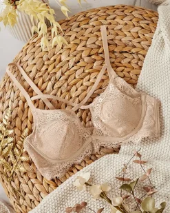 Codzienne^Royalfashion Damski biustonosz z ozdobnymi paseczkami beżowy