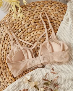 Codzienne^Royalfashion Damski biustonosz z ozdobnymi paseczkami beżowy