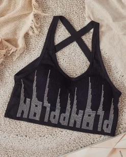 Sportowe^Royalfashion Damski biustonosz sportowy z cyrkoniami czarny