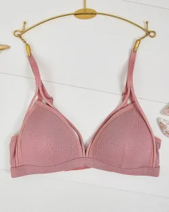 Codzienne^Royalfashion Damski biustonosz z ozdobnymi paseczkami różowy