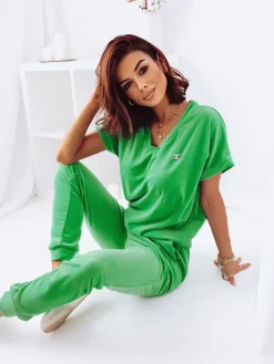 Komplety Damskie|Bluzki / Koszule / Koszulki^Royalfashion Damski komplet a'la welurowy zielony