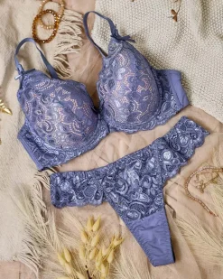 Komplety Bielizny^Royalfashion Damski komplet bielizny z koronką fioletowy