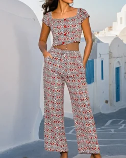 Komplety Damskie|Bluzki / Koszule / Koszulki^Royalfashion Damski komplet z tkaniny Wielokolorowe