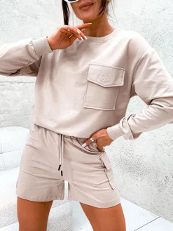 Komplety Damskie|Bluzki / Koszule / Koszulki^Royalfashion Damski komplet dresowy beżowy