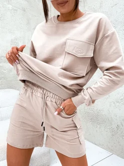 Komplety Damskie|Bluzki / Koszule / Koszulki^Royalfashion Damski komplet dresowy beżowy