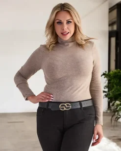 Plus Size|Swetry^Royalfashion Damski sweter typu półgolf w kolorze jasnobrązowym jasny brązowy