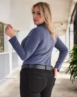 Plus Size|Swetry^Royalfashion Damski sweter typu półgolf w kolorze niebieskim Ecru